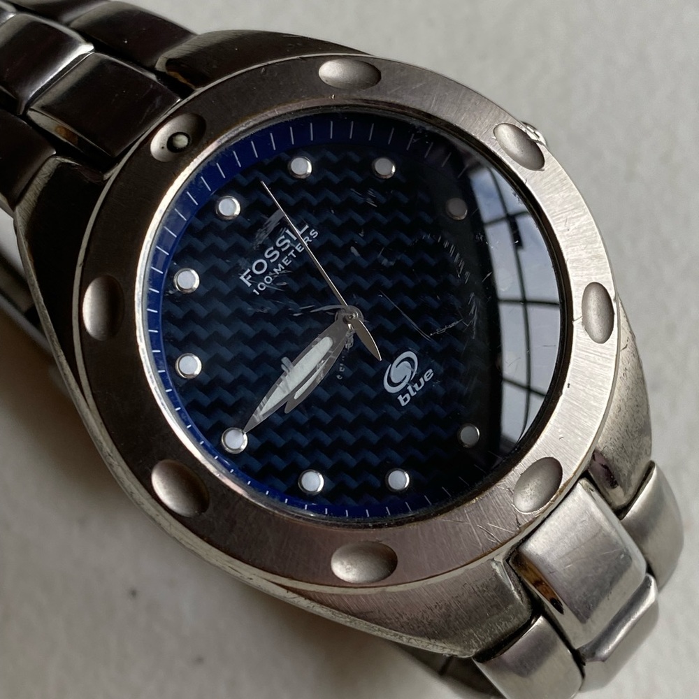 COPY - Fossil BLUE Men Watch Silver Round Blue Dial Silver Bracelet AM 3288